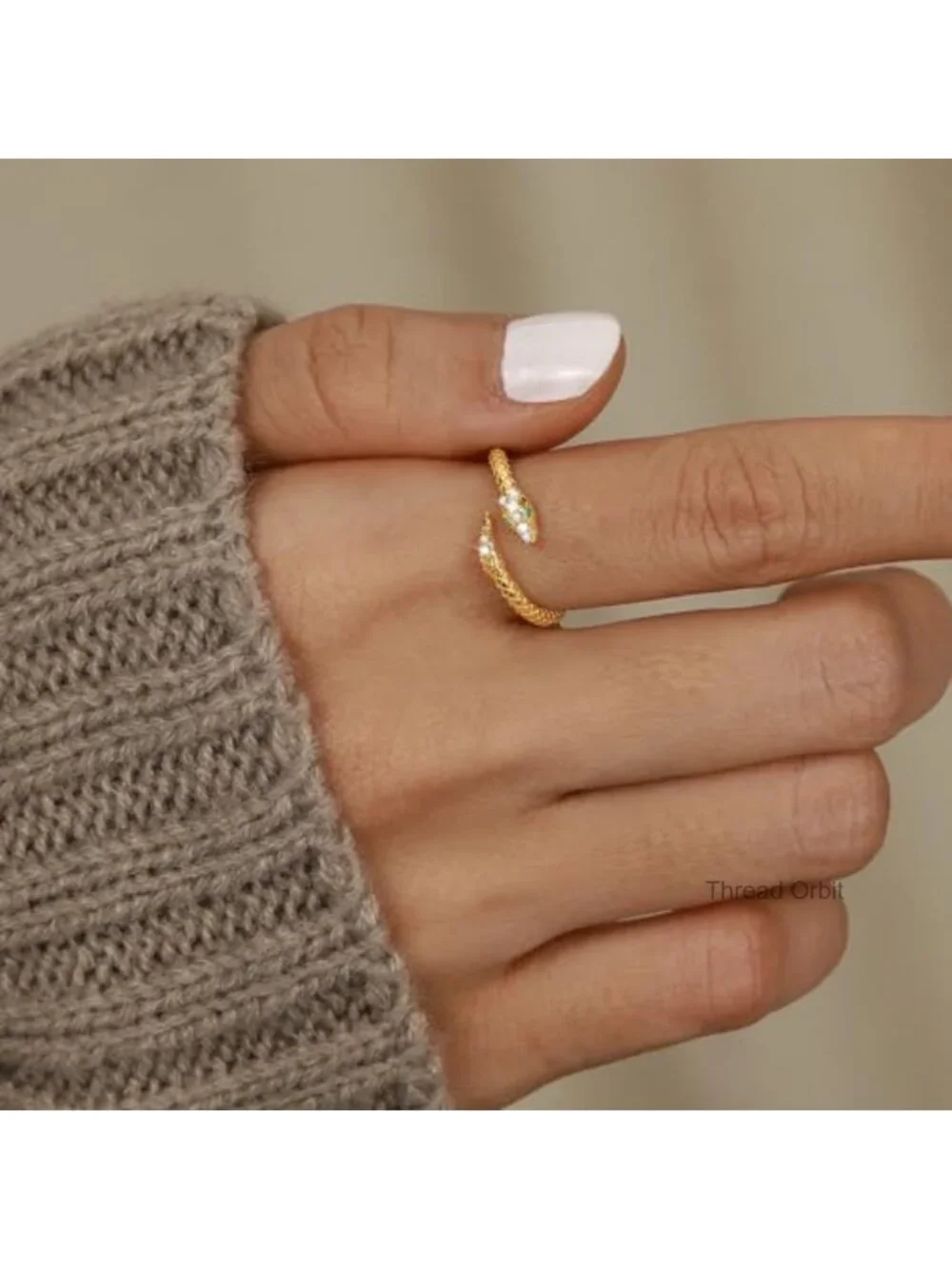 925 Sterling Silver 14k Gold Plated Adjustable CZ Snake Ring Stacking Band